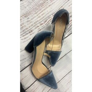 Qupid Clear Heel Pumps Velvet Pointed Toe Shoes Women Size